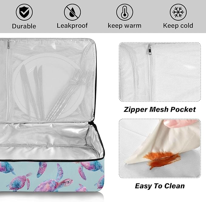 Casserole Carrier Pattern Pastel Sea TurtlesInsulated Casserole Carrier for Hot or Cold Food Thermal Lunch Tote for Potluck Parties Picnic Beach Fits 9 x 13 Inches Baking Dish