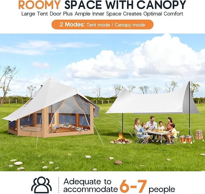SPECRAFT Canvas Bell Yurt Tents &amp Inflatable Tent for Camping Waterproof Glamping Tent with Stove Jack Breathable Mesh Snowproofing Spacious 4-Season Family Shelter for Outdoor Camping Partie