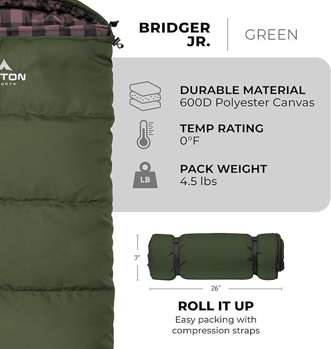 Teton Junior 20 Degree and 0 Degree Sleeping Bags. Finally Sleeping Bag for Boys Girls All Kids Warm and Comfortable for All Camping Weather and Built to Last