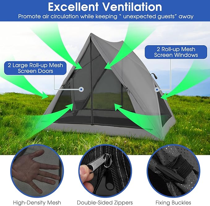 Goplus Pop-up Camping Tent 2-3 Person 360° One-Way See-Through Family Tent Waterproof Windproof 4-Season Shelter Tent w/Carry Bag Rainfly Easy Setup Portable Tent for Backpacking Hiking Outdoor