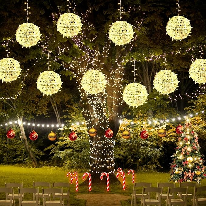 Christmas String Lights Outdoors4 Pack 7.98 Sphere Ball Tree Garden Globe Lights for Home Party Christmas Porch PatioWedding GardenTree Decoration with Memory Function Plug