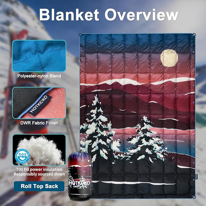 Down Camping BlanketWarm Puffy Lightweight Down Camp Blanket Outdoor Travel Quilt for SleepStadium Hiking 700 Fill Power Water Resistant