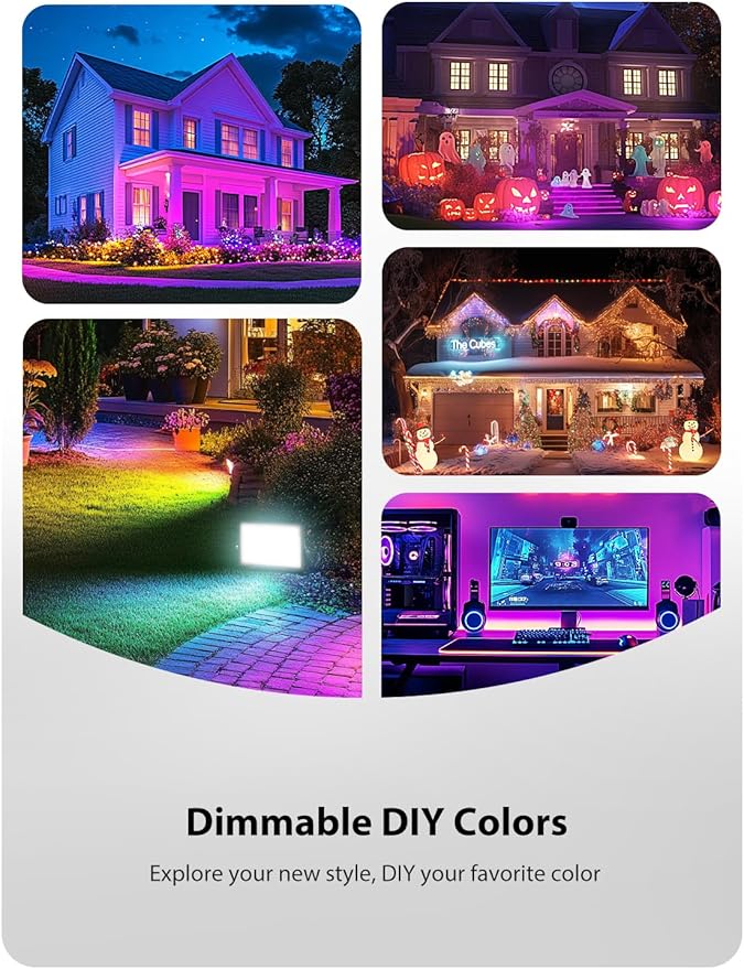 Onforu LED Flood Light Outdoor 800W Equivalent 100W Color Changing RGBW Floodlight with Remote Stage Lights Uplights for Events IP66 Uplighting Spotlight Floor Strobe Light for Christmas 4 Pack