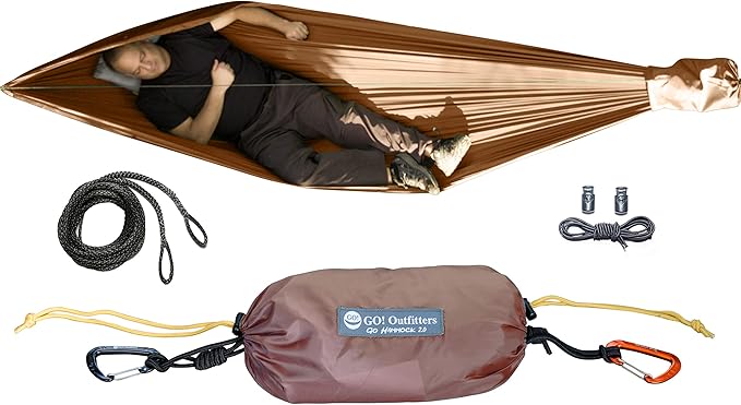Go Hammock 2.0-11' Long for Max Comfort w/Ridgeline Rapid Deployment Bag Carabiners &amp Fabric Tensioners (Coyote Brown)