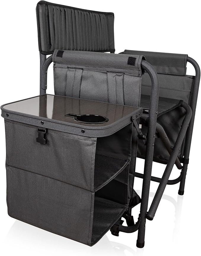 PICNIC TIME Fusion Camping Chair with Side Table and Soft Cooler Outdoor Foldable Padded Camping Chairs with Cup Holder for Lawn Beach &amp Sports Use for Adults (Dark Gray Black Accents)