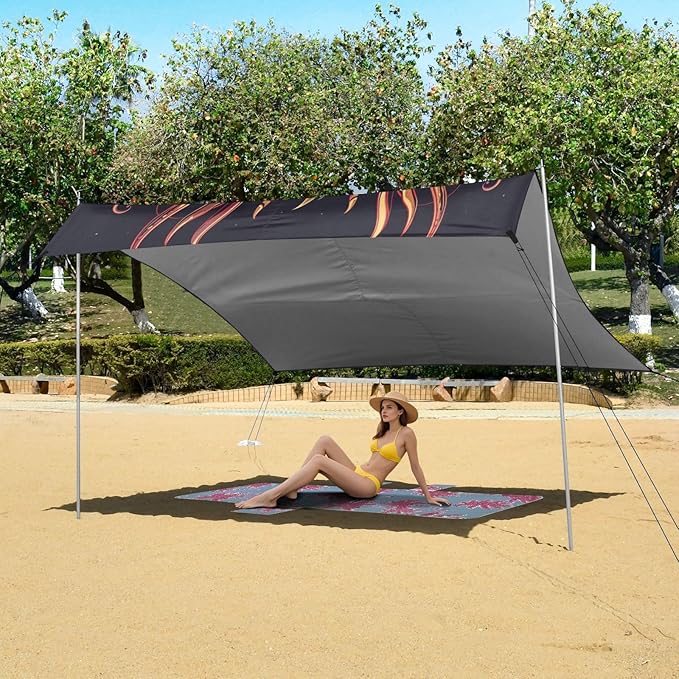 ALAZA Angry Chinese Dragon Beach Tent Sun Shelter UPF50+ Protection Beach Shade Canopy w/ 4 Sandbags for Outdoor Camping Fishing Backyard Fun Picnic 10x9 ft