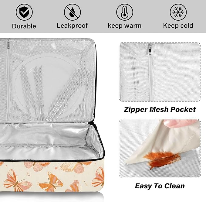 Casserole Carrier Grace Butterflies and Bows PatternInsulated Casserole Carrier for Hot or Cold Food Thermal Lunch Tote for Potluck Parties Picnic Beach Fits 9 x 13 Inches Baking Dish