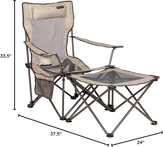 Lippert Sun Soaker Two-Position Vented Reclining Camping Chair with Footrest 600D Polyester Fabric Mesh Back/Seat Padded Headrest Cupholder 250-lb. Weight Capacity Sand Color - 2022114829
