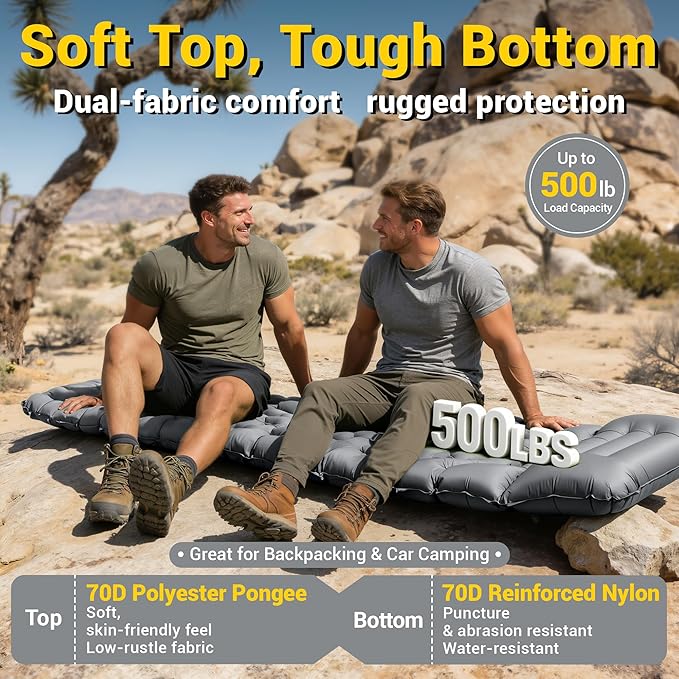 Sleeping Pad for Camping Backpacking Sleeping Mat with Built-in Pillow and Foot Pump 4in Thick Compact Camping Air Mattress for Hiking Tent Road Trip Car Camp Travel Gear