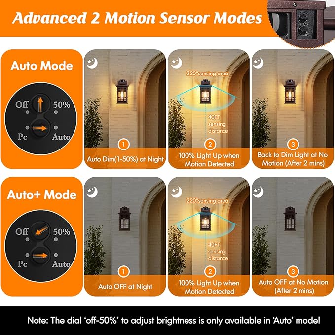 Porch Light with GFCI Outlets Brown Motion Sensor Dusk to Dawn Outdoor Wall Light Fixture Waterproof Outside Wall Lantern Sconce 3 Lighting Modes Exterior Wall Light for Patio Garage Front Door