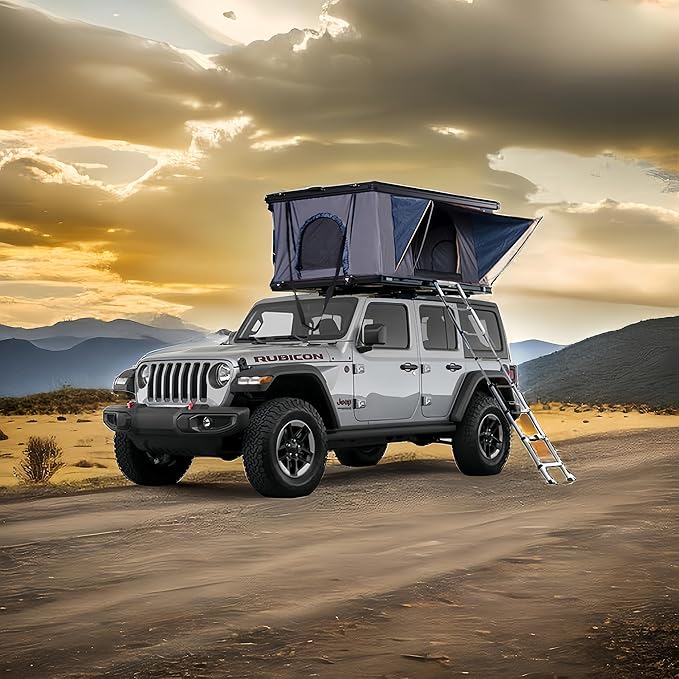 Rooftop Tent Hard Shell Overland Rooftop Tent for Van Jeep SUV Truck Car TentAluminum Alloy roof Tent Waterproof 2-3 Peoplepop up tents for camping Large Black ASANEST-002