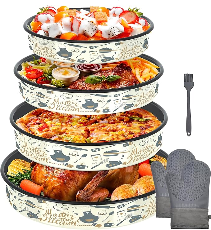 Round Baking Pan Enamel Roasting Dish 4-Pack 9/10/12/14 Inches Non Stick High Temperature Resistance Cookware for Cake Pie Pizza &amp Meat Oven Dishwasher Safe Easter Valentine's Gift Bakeware Set