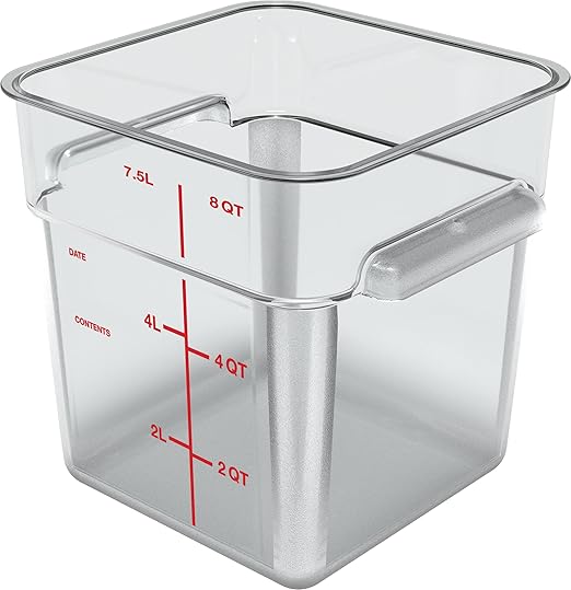 Carlisle FoodService Products Squares Square Food Storage Container with Stackable Design for Catering Buffets Restaurants Polycarbonate (Pc) 8 Quarts Clear