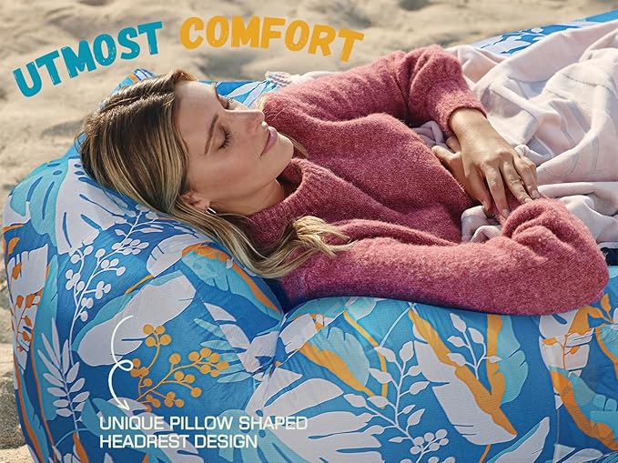 WEKAPO Inflatable Couch Air Lounger Chair - Camping &amp Beach Accessories Portable Blow up Sofa for Hiking Lawn Indoor/Outdoor Movies &amp Music Festivals. Lightweight and Easy to Set Up Air Ham