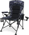 X Strike Oversized Folding Fishing Chair with Rod Holder Heavy Duty 350LBS Feet Adjustable Padded Camping Chair with Cup Holder Side Pocket Hard Armrest