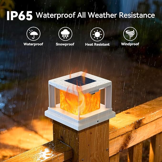 8-Pack Solar Light Outdoor Waterproof Solar Powered Post Cap Light for 4x4 Vinyl/Wooden Post with Flickering Flame White High Brightness SMD LED Deck Cap Lights for Fence Garden Patio Porch