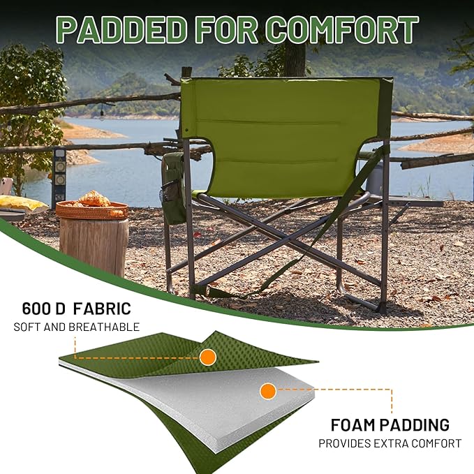 Timber Ridge XXL Extra Wide Foldable Directors Chair with Side Table 500 lbs Heavy Duty Camping Chairs for Adults Oversized Folding Lawn Chair for Lawn Beach Sports Outdoor Blue