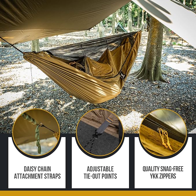 OneTigris KOMPOUND Camping Hammock with Net Lightweight Portable Hammock with Warm Internal Cover &amp Tree Friendly Straps for Backpacking Camping Hiking Travel Beach Backyard