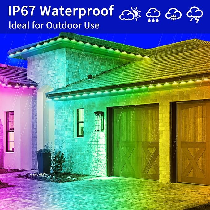 500ft Permanent Outdoor Light RGB Smart Outdoor eave Lights with APP &amp Remote Controltimed Music synchronisation IP67 Waterproof LED eave LightSuitable for PartyHalloweenChristmasRooftopGar
