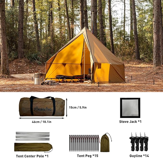 FIREHIKING Camping Hot Tent with Stove Jack Yurt Tent Outdoor Wall Tent Teepee Tent with Snow Skirt