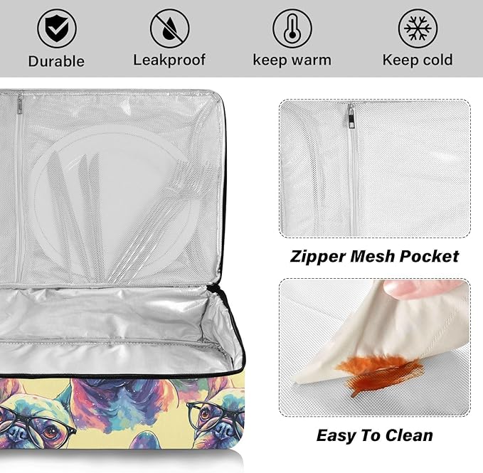 Casserole Carrier Cool Dog Wearing GlassesInsulated Casserole Carrier for Hot or Cold Food Thermal Lunch Tote for Potluck Parties Picnic Beach Fits 9 x 13 Inches Baking Dish
