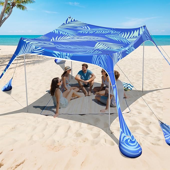 2PM SPORTS Beach Tent Canopy with UPF50+ UV Protection Outdoor Large Beach Sun Shade Shelter for Family Picnic Camping Travel Shore Fishing 8 Sandbags Sand Shovel (Mint Blue 10x10 FT)