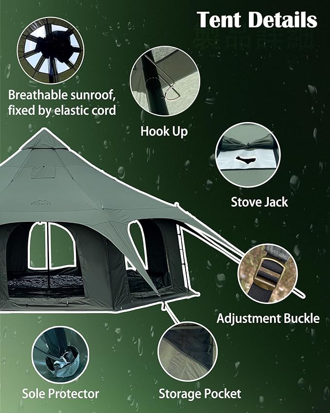 Cotton Canvas Tent Bell - Yurts Breathable and WindproofGlamping for 6/8/10Person Family Camping