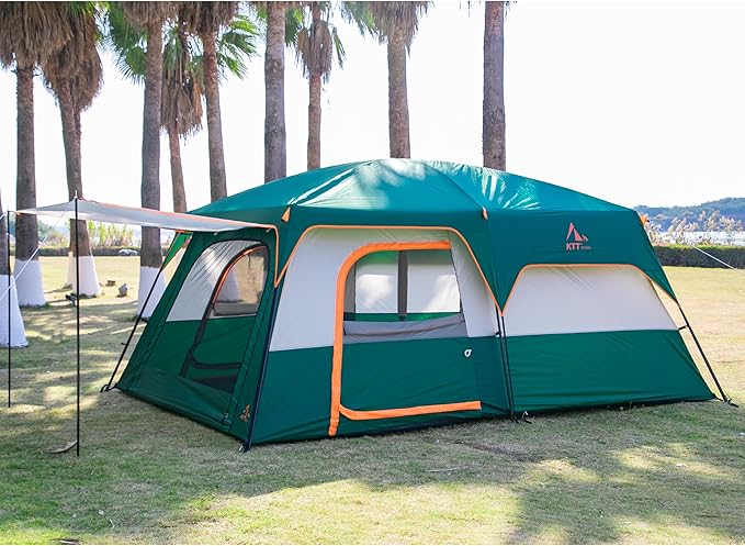 KTT Extra Large Tent 10-12-14 Person(A)Family Cabin Tents2 Rooms3 Doors and 3 Windows with MeshStraight WallWaterproofDouble LayerBig Tent for OutdoorPicnicCampingFamily Gathering