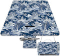 Blue and White Chinese Style Chinoiserie Folk Waterproof Outdoor Picnic Blanket Sandproof Beach Mat for Camping Hiking Grass Travelling