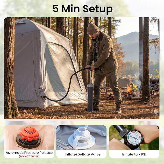 ABORON 2/6/8/10/12 Person Inflatable Camping Tent Easy Setup Blow Up Tent with Hand Pump PU3000mm Waterproof &amp Breathable 4 Season Glamping Tent for Outdoor Camping
