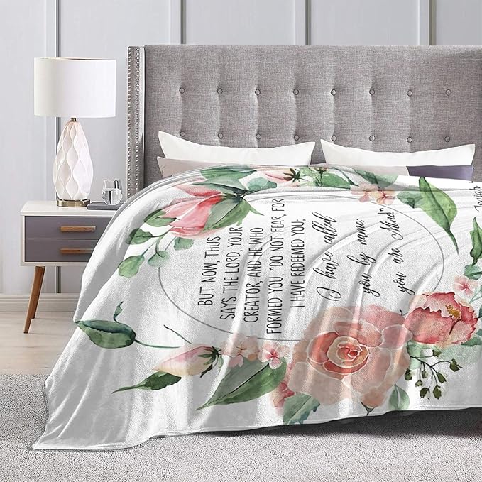 60X50 Isaiah 43 1 Fear Not for I Have Redeemed You Bible Verse Wall Art Lightweight Flannel Blanket - Soft and Breathable Polyester Suitable for Travel Camping and Home Decoration