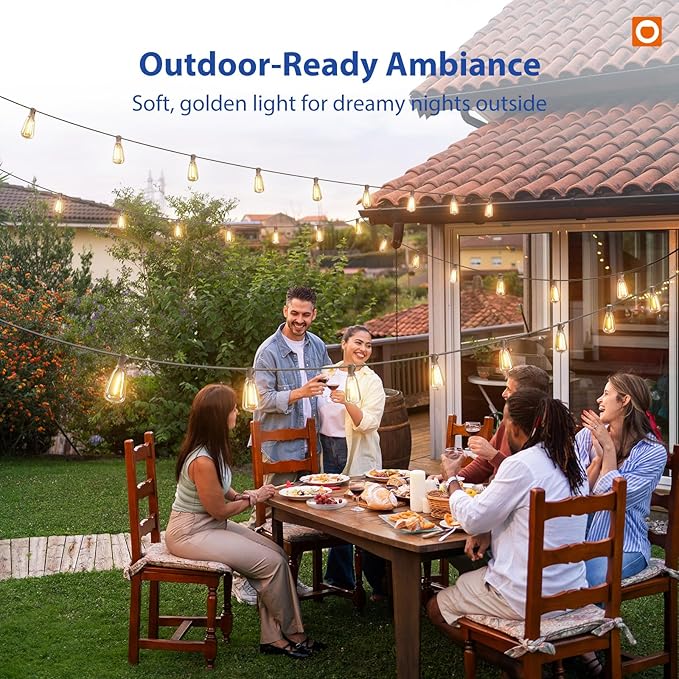 addlon 50FT LED Outdoor String Lights with Remote Waterproof Patio Lights with 16 Shatterproof ST38 Replaceable Bulbs(1 Spare) Dimmable Outside Hanging Light Connectable for Porch Backyard