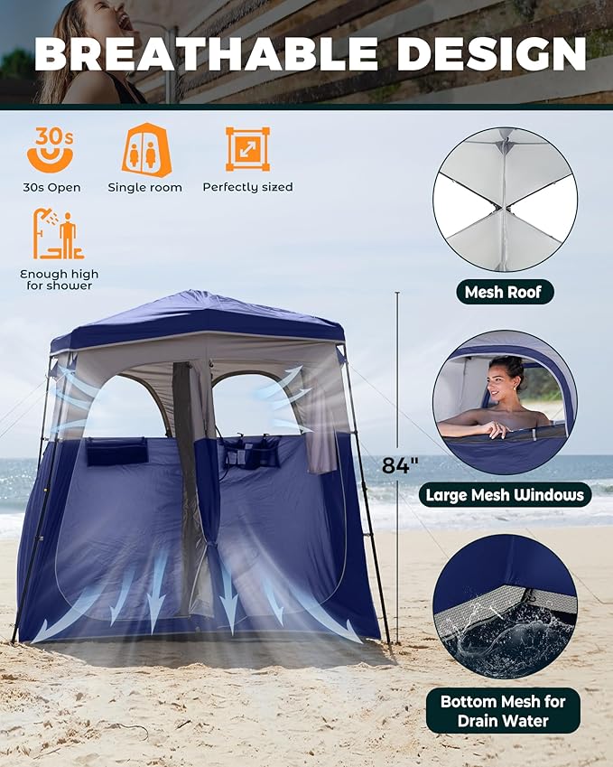 KingCamp Instant Shower Tent Portable Superior Stable Privacy Shelter 2 Large Rooms Outdoor Toilet Tent with Floor for Beach Camping &amp Hiking Setup in Under 60s