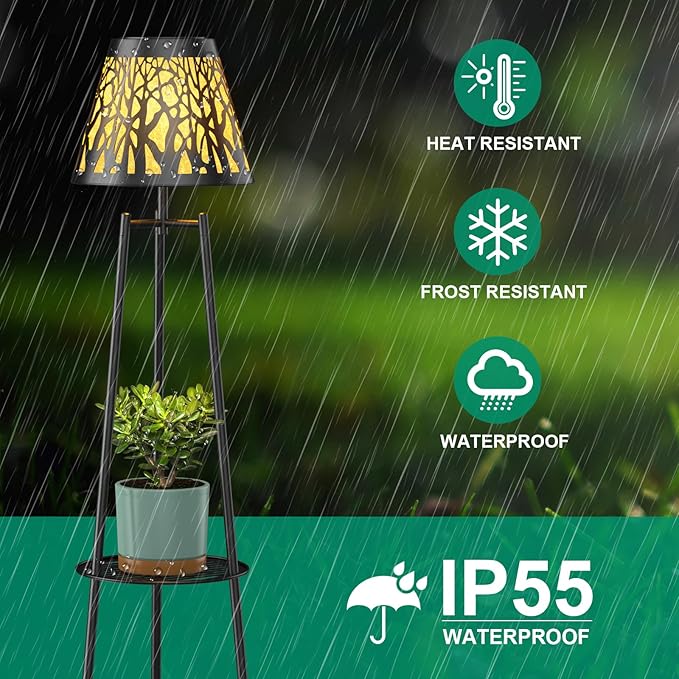 MXwcy 2 Pack Metal Solar Floor Lights Outdoor with Plant Stands 45.5'' Solar Powered Street Lights for Garden Yard Pathway Driveway Porch
