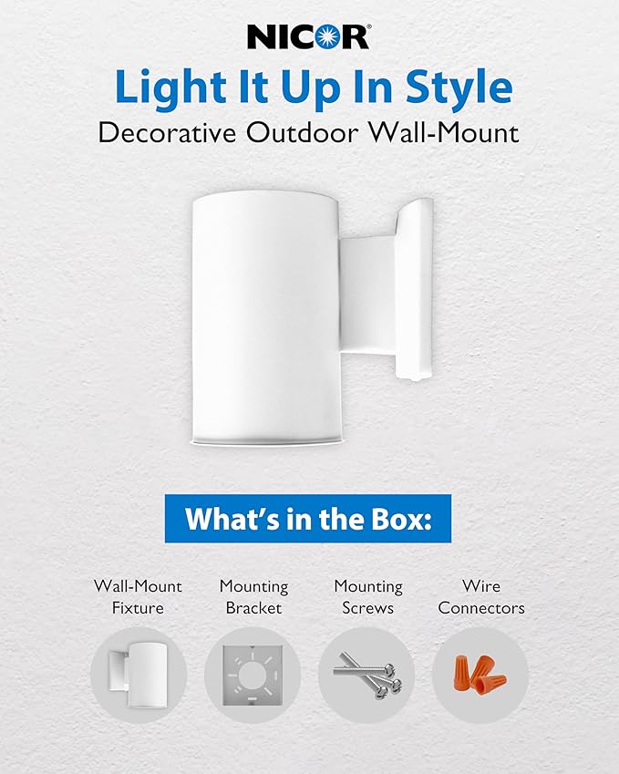 NICOR Lighting 7 inch Decorative White Wall Mount Down Light (50101WH)