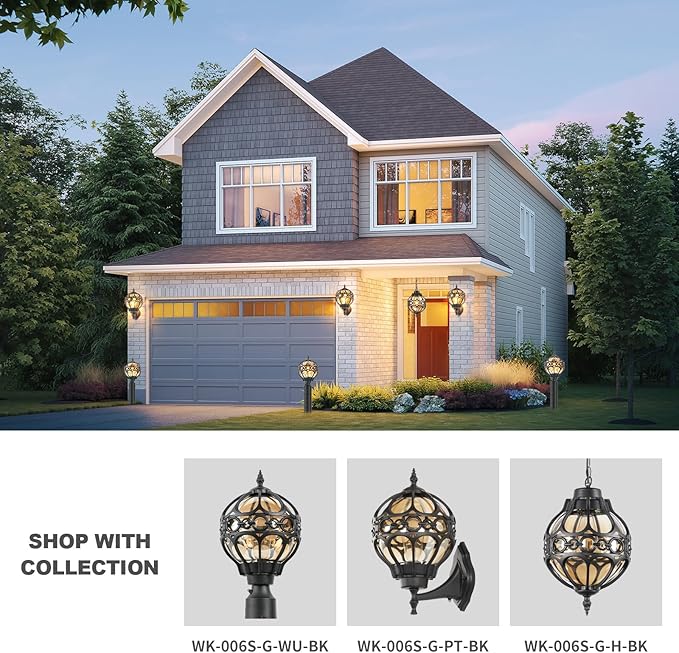 Dusk to Dawn Globe Outdoor Pendant Lights for Porch Garage Black Round Aluminum Anti-Rust Hanging Lighting Fixture Industrial Exterior Ceiling Lantern Light with Amber Glass 2 Pack