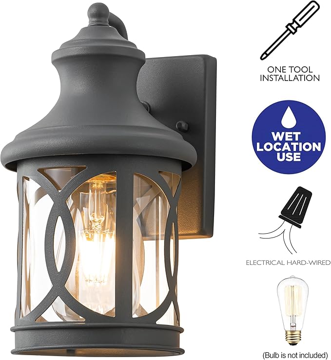 2-Pack Outdoor Wall Lights Porch Lights Waterproof Outdoor Wall Sconce Exterior Light Fixture Grey Finish with Clear Glass Shade for Garage Patio Front Door Balcony