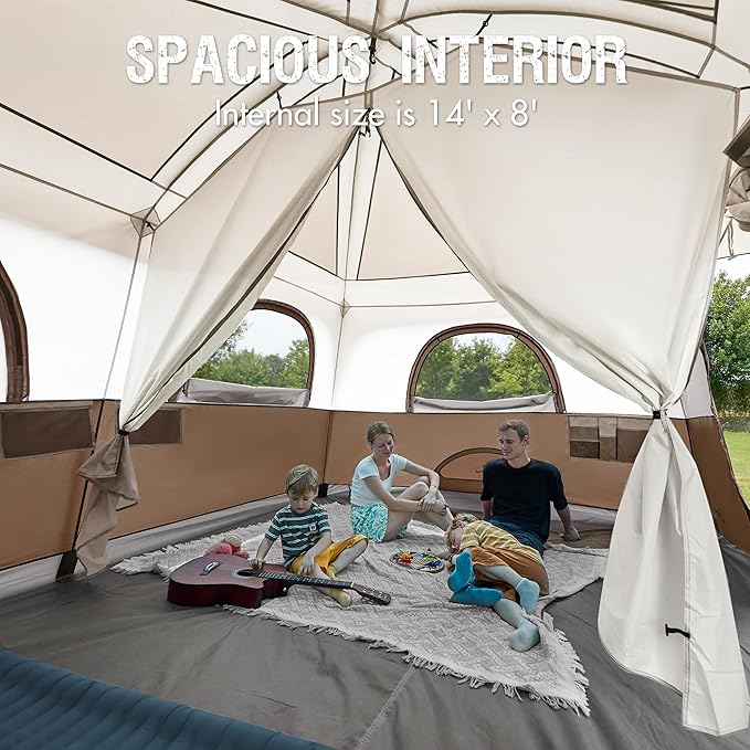 PORTAL 8 Person Tents for Camping Easy Setup Cabin Tent with Large Porch 2 Room Waterproof Family Camping Tent for Outdoor Camping Patio