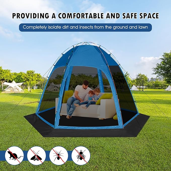 Screen Tent with Removable Floor Siebwin 11.8'x11.8' Six-Sided Gazebos with Mosquito Netting Sunproof Outdoor Canopy Tent for 6-8 People Family Backyard Party Outside Activities Blue