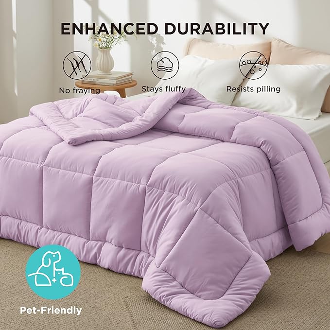 Bedsure Comforter Duvet Insert - Quilted Comforters Cal King Size All Season Duvet GentleSoft Down Alternative Bedding with 8 Tabs Gifts for Women/Men Light Purple Cal King 96 X 102 Inches