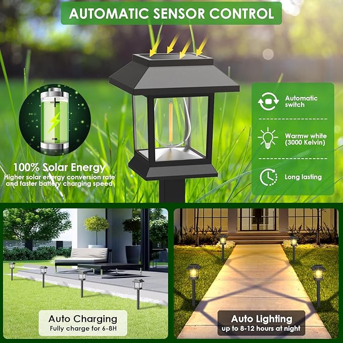 Solar Outdoor Lights 12 Pack Solar Pathway Lights Waterproof Landscape Lighting for Path Walkway Lawn Garden Yard Outside Décor Black