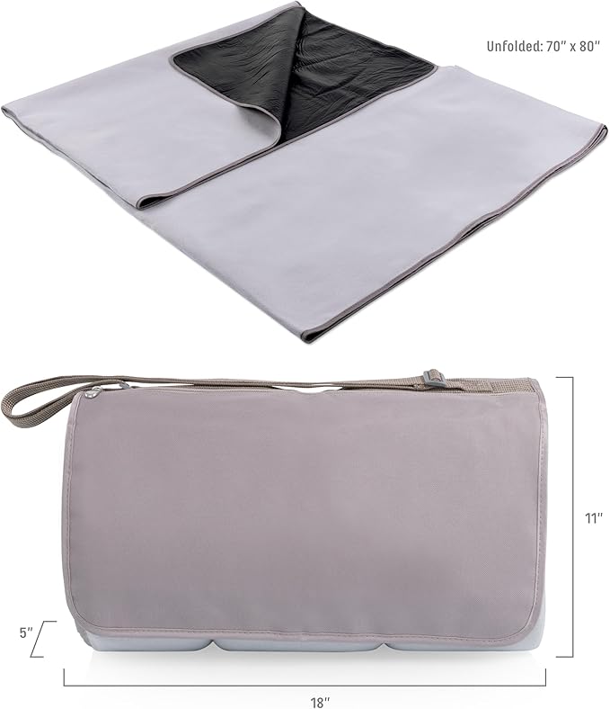 Picnic TIME Blanket Tote XL Outdoor Picnic Blanket 70x80 Foldable Beach Mat with Soft Fleece Top Water-Resistant Backing Carry Strap &amp Pocket Portable Blanket for 4-5 People (Greige)
