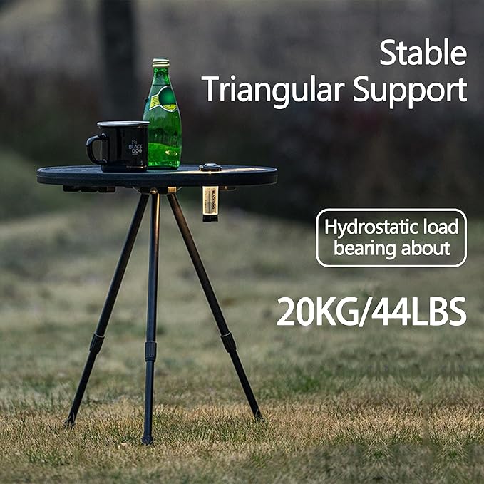 Blackdog Lightweight Round Folding Camping Table PE Portable Picnic Table with Aluminum Adjustable Table Legs Solid Triangular Support Round Table for Outside Tailgating Hiking Camping