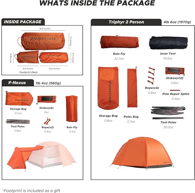 Triphyr Backpacking Tent with F-Nexus Extension 2-Person Combo Attachable Extension Shelter Lightweight 2 Person Tent for Backpacking Camping Hiking &amp Biking