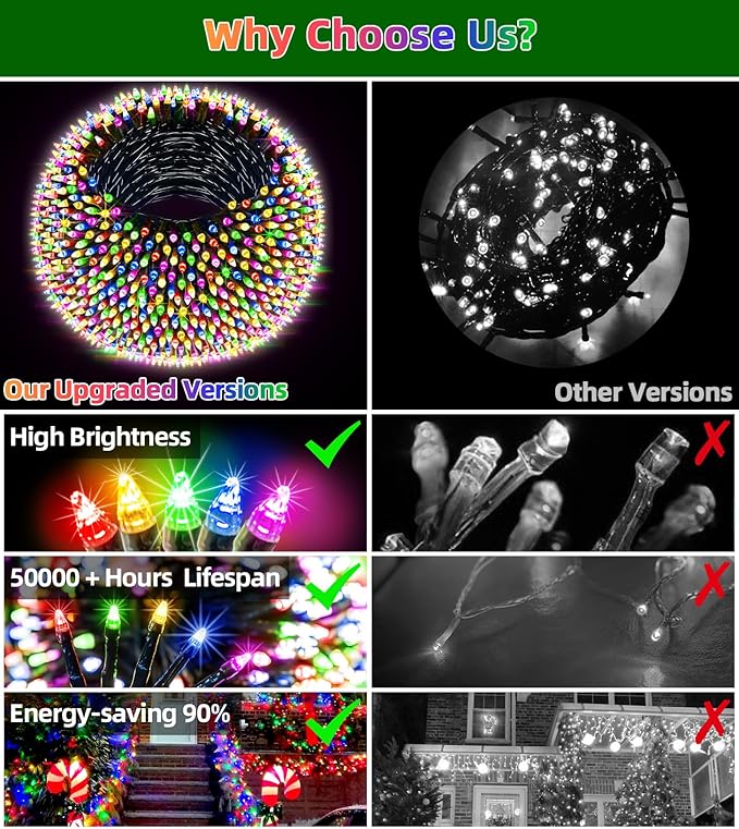 750 LED 240FT Christmas Lights Outdoor12 Lighting Modes Christmas String Lights with Timer Dimmable Multicolor LED StringLights Waterproof for Yard Tree Wedding Party Holiday Multicolor
