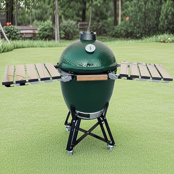 Stainless Steel Folding Side Shelves Pair of 2 Fit for Large Big Green Egg Grill 50% More Cooking Area Foldable Grill Table Accessories with Hardware