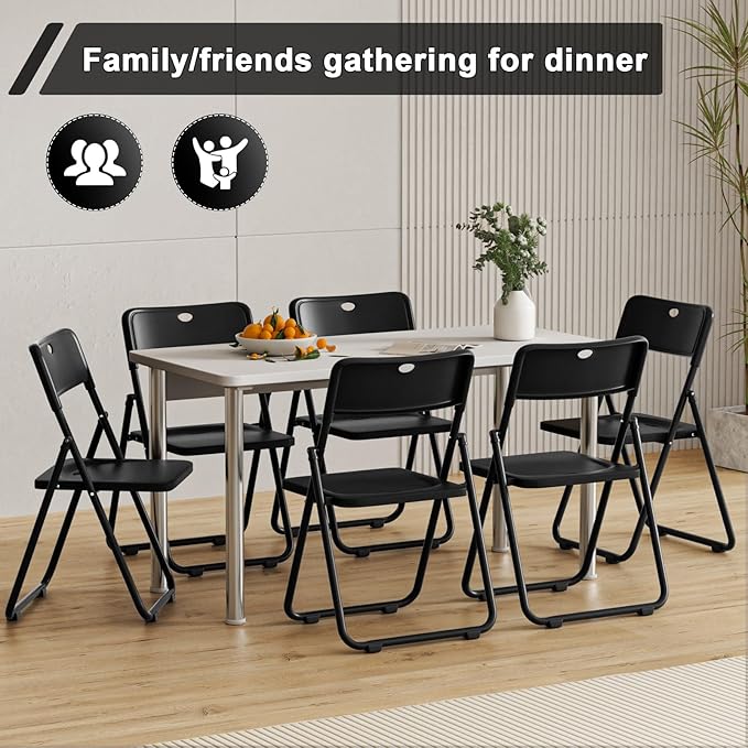 【US Shipped】 Foldable Plastic Chair with 440 Pound Capacity - Patio Dinner Chair Outdoor Camping Chairs Black 6-Pack