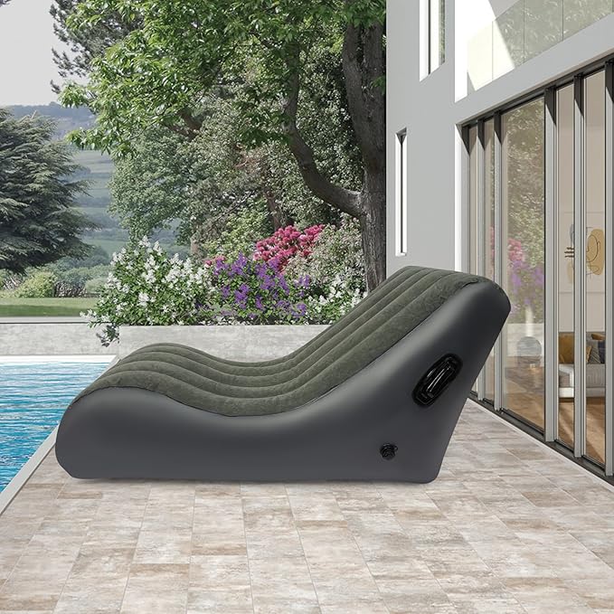 Air Mattress Bed S-Shape Inflatable Sofa with Pump Inflatable Chair Air Couch Flocked Surface Waterproof Portable Blow Up Bed for Camping Lounge Beds for Afternoon Rest (Gray)