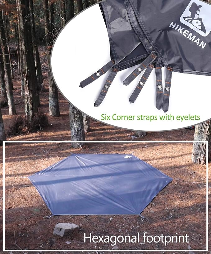 Hikeman Hexagonal Tent Footprint1-4 Person Ultralight Waterproof Tent Tarp Ground Sheet Mat with 6 Tent Stakes for Camping Hiking Picnic Backpacking(L)