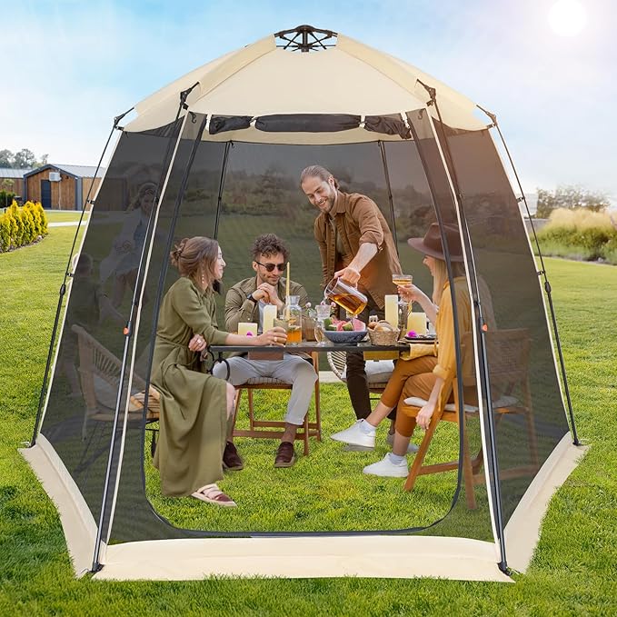 EighteenTek Screen House Gazebo 2-4-6 Person Pop Up Screen Tent Instant Screen Room with Carry Bag Outdoor Mosquito Tent Pop-Up Sun Shade Shelter for Patio Garden Backyard Deck